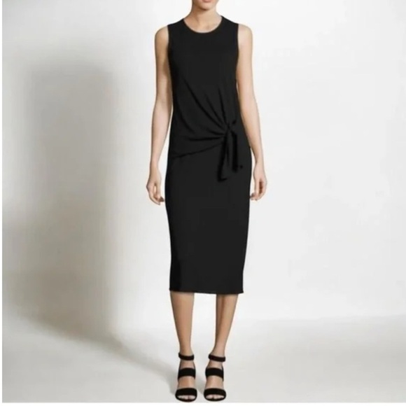 Theory Dorotea knit   side tie column tank dress sz S black midi - Picture 1 of 7